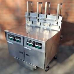 Used Pitco SSH75C-FD/FF 2 Bank Gas Deep Fryer with Filtration, Computer Controls and Automatic Basket Lift - ST25UK384