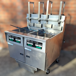 Used Pitco SSH75C-FD/FF 2 Bank Gas Deep Fryer with Filtration, Computer Controls and Automatic Basket Lift - ST25UK384