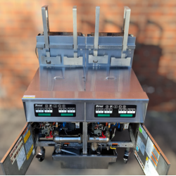 Used Pitco SSH75C-FD/FF 2 Bank Gas Deep Fryer with Filtration, Computer Controls and Automatic Basket Lift - ST25UK384