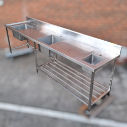 Used Stainless Steel 3m Long Triple Sink Bench - ST25UK419