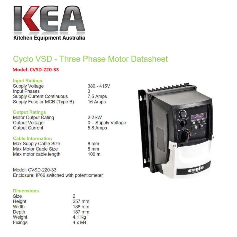 Cyclo CVSD-220-33 - Three Phase Variable Speed Fan Controller - IP66