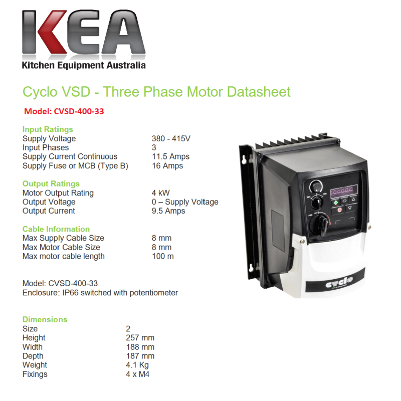 Cyclo CVSD-400-33 - Three Phase Variable Speed Fan Controller - IP66