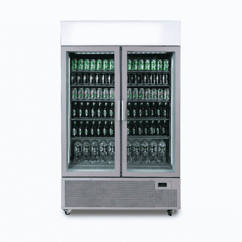 Bromic GM1100LS-NR Upright Display Fridge - 1082L - 2 Door - Flat Glass - Lightbox - Silver