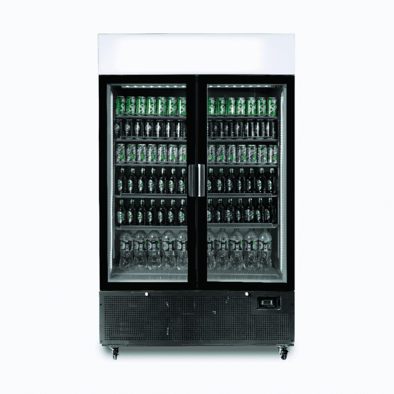 Bromic GM1100LB-NR Upright Display Fridge - 1082L - 2 Door - Flat Glass - Lightbox - Black