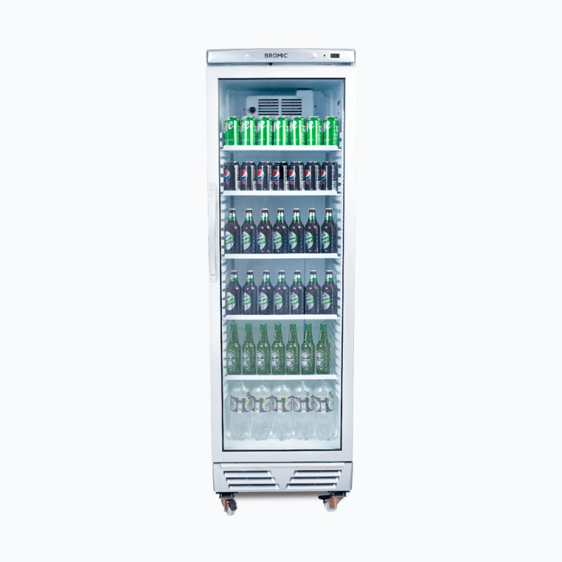 Bromic GM0374-NR Upright Display Fridge - 372L - 1 Door - Flat Glass - White with Silver Trim