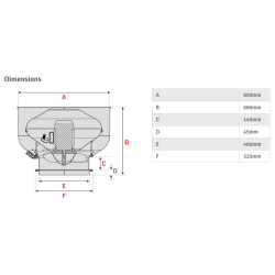 18" Vertical Exhaust Canopy Motor, Single Phase, 240V, 0.55 KW, 0.75 HP Model: V46-554-SP