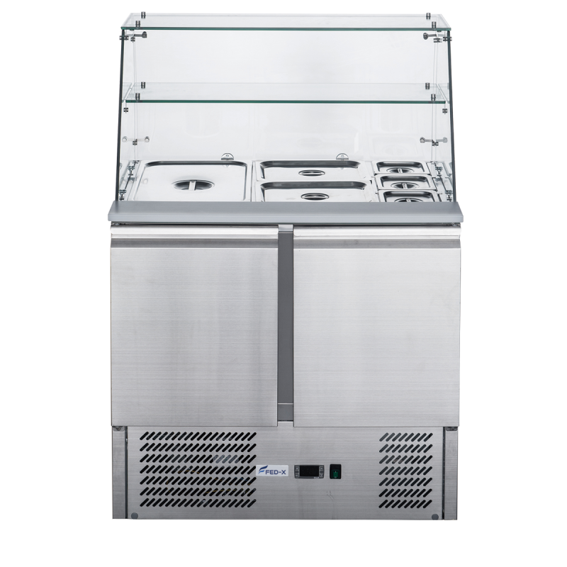 FED-X Two Door Salad Prep Fridge with Glass Top - XS900GC