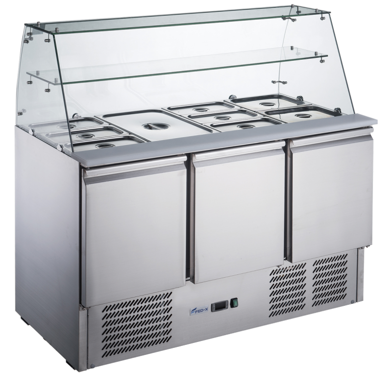 FED-X Three Door Salad Prep Fridge with Glass Top - XS903GC