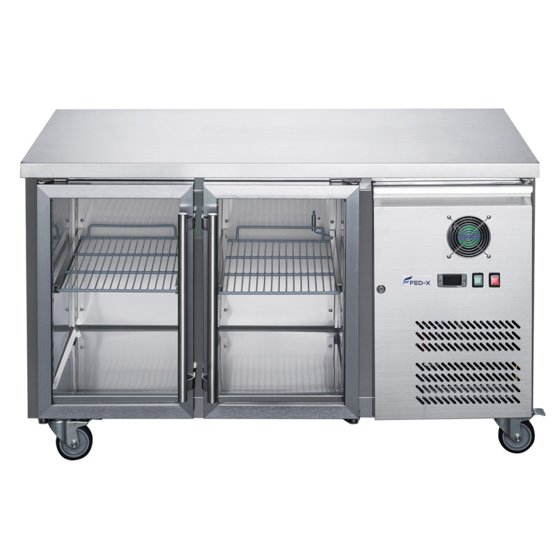 FED-X Two Glass Door Bench Fridge Stainless Steel - XUB6C13G2V