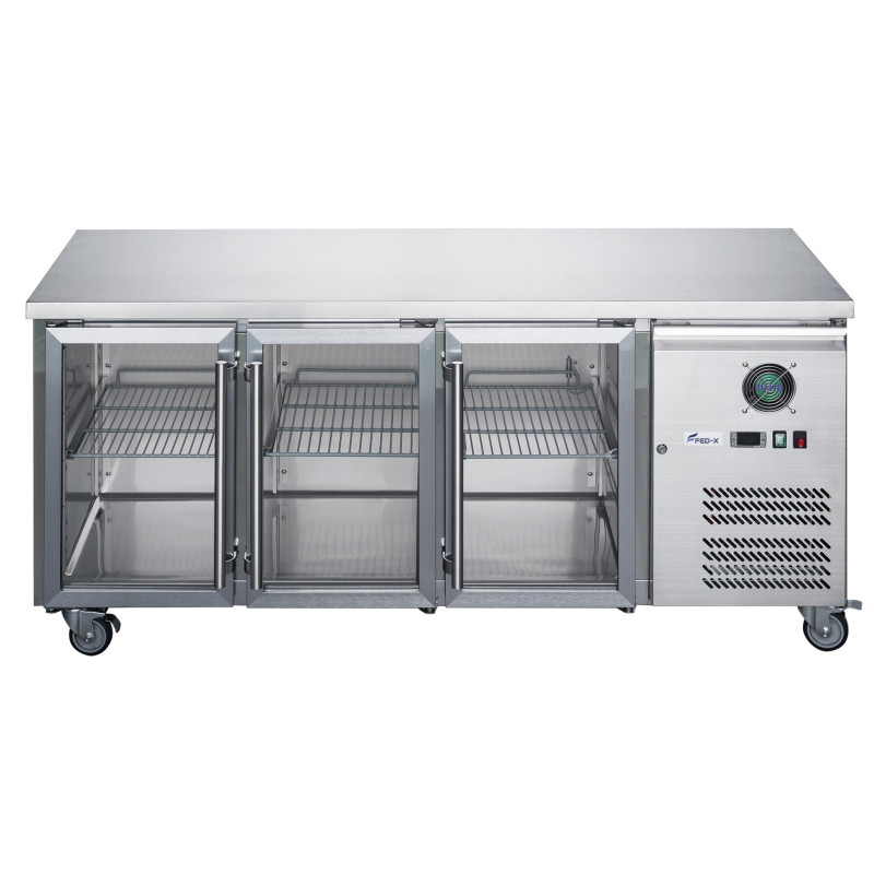 FED-X Three Glass Door Bench Fridge Stainless Steel - XUB6C18G3V