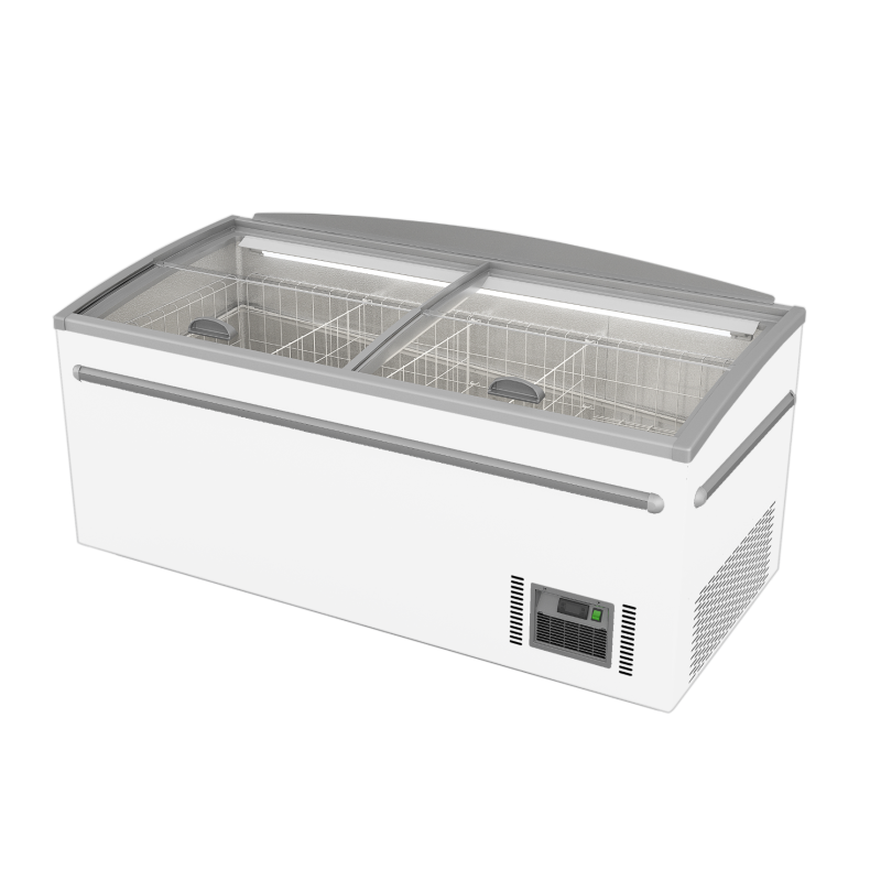ZCD-E185S Supermarket Island Dual Temperature Freezer & Chiller with Glass Sliding Lids