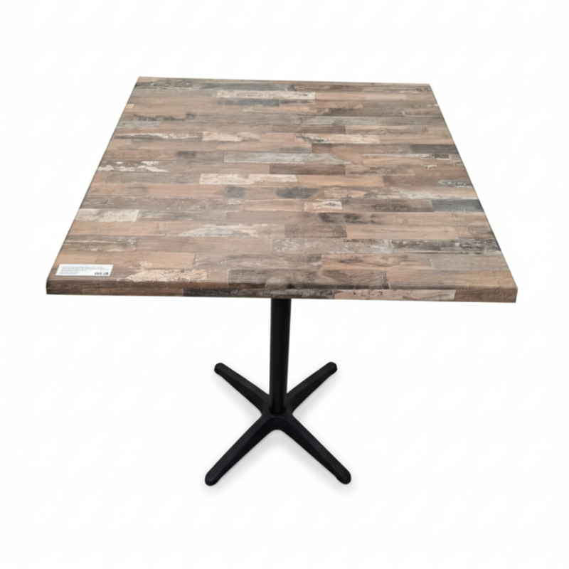 Used Werzalit Bar Table Distressed Square Wood Top And Black Steel Base - ST26UK132