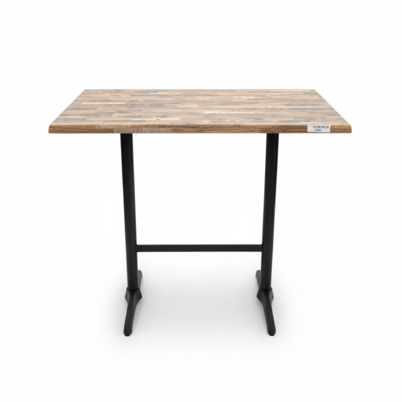 Used Werzalit Bar Table Distressed Wood Rectangular Top Steel Base - ST26UK133