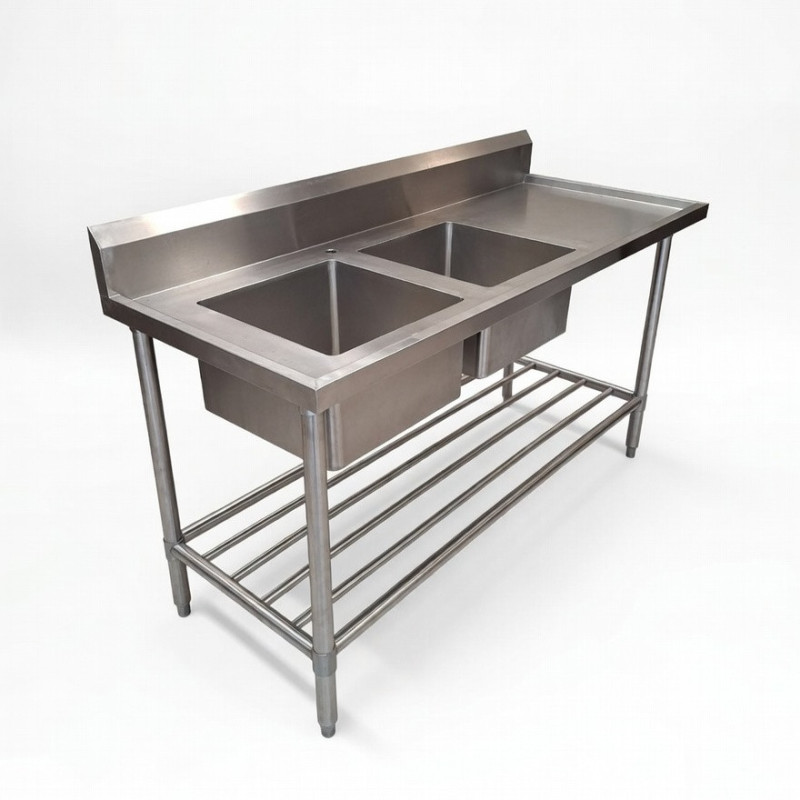 Used Stainless Steel 1800mm Wide Double Sink Bench - ST26UK243