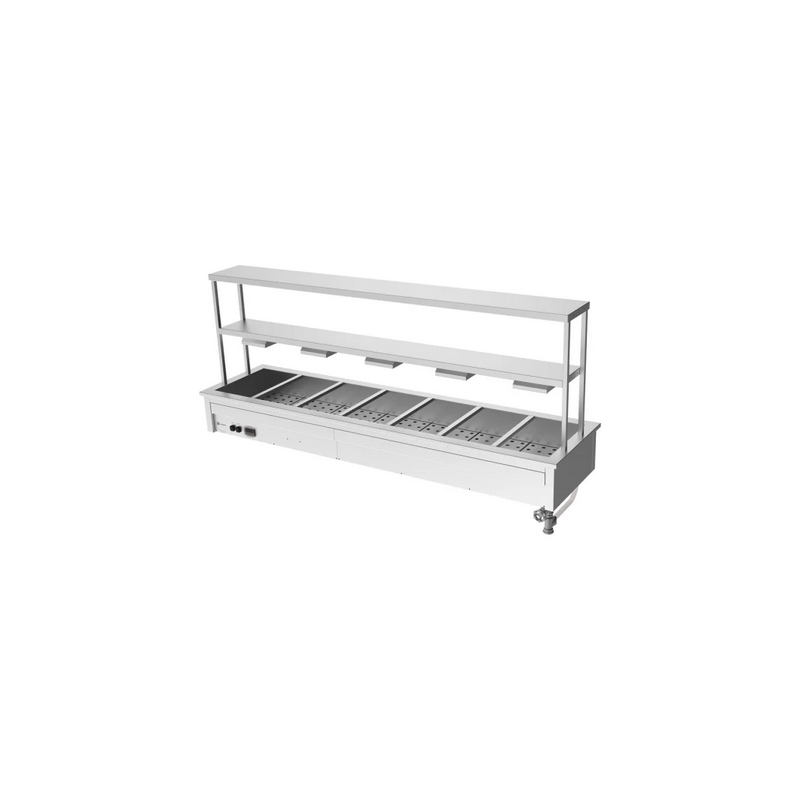 Culinaire Drop In Bain Marie with Double Gantry & Heat Lamps to Bottom Shelf - CH.BM.D.GDB.7