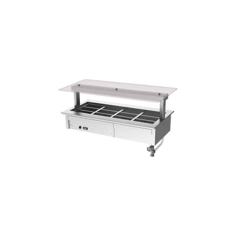 Culinaire Drop In Counter Line Bain Marie With Flat Glass Gantry - Stainless Steel Fixings - CH.BMC.D.GSF.4
