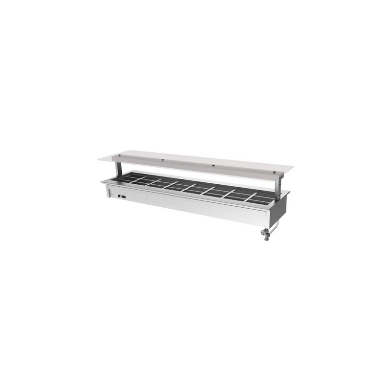Culinaire Drop In Counter Line Bain Marie With Flat Glass Gantry - Stainless Steel Fixings - CH.BMC.D.GSF.8