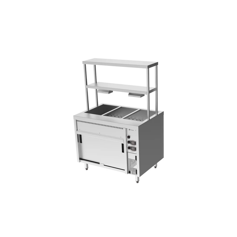 Culinaire Island Bain Marie with Double Gantry & Heat Lamps to Bottom Shelf - CH.BMH.I.GDB.3