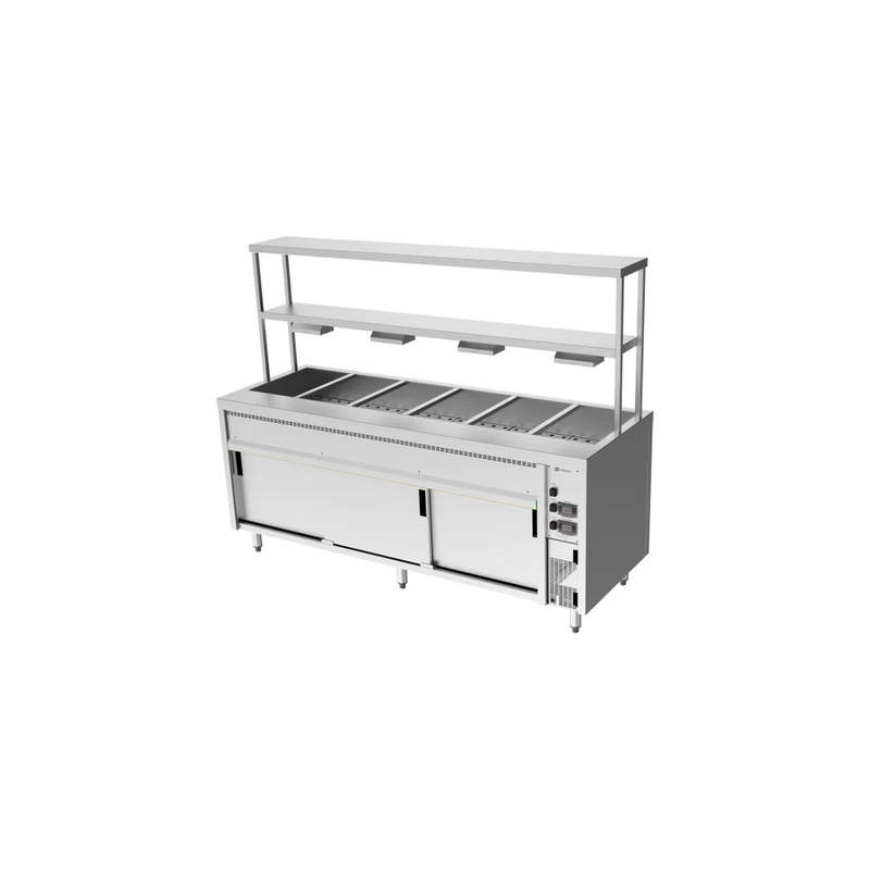 culinaire Island Bain Marie with Double Gantry & Heat Lamps to Bottom Shelf - CH.BMH.I.GDB.6