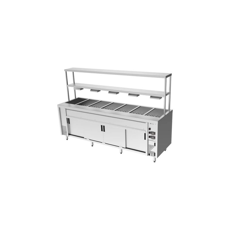 Culinaire Island Bain Marie with Double Gantry & Heat Lamps to Bottom Shelf - CH.BMH.I.GDB.7
