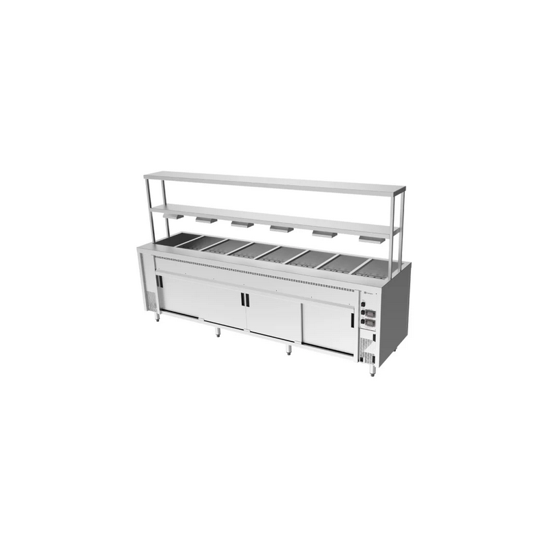 Culinaire Island Bain Marie with Double Gantry & Heat Lamps to Bottom Shelf - CH.BMH.I.GDB.8