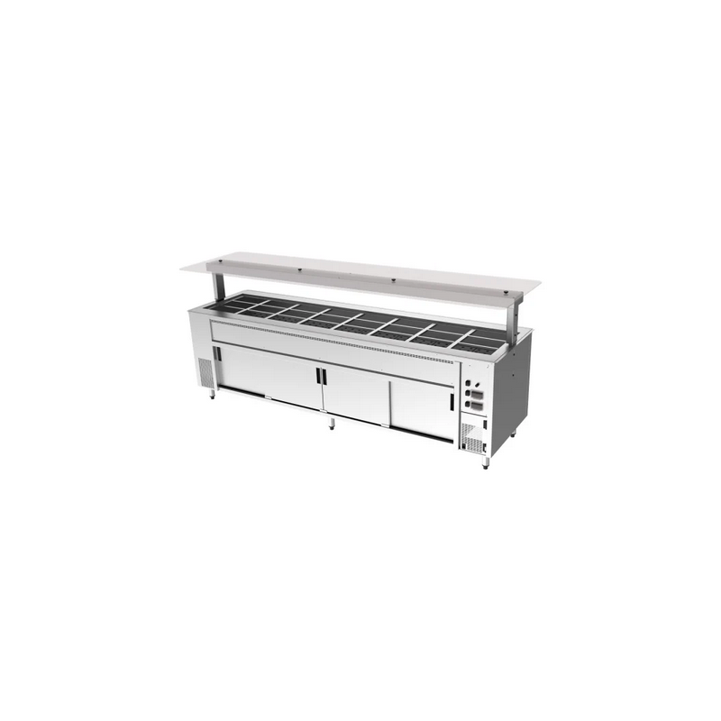 Culinaire Under Bench Counter Line Bain Marie Hot Cupboard With Flat Glass Gantry - Stainless Steel Fixings