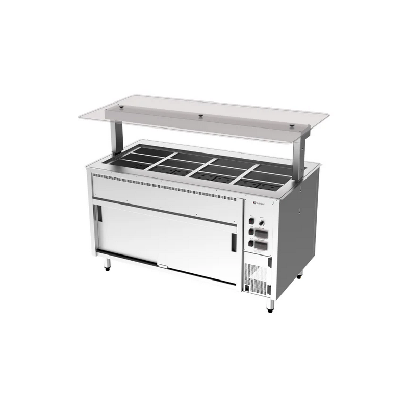 Culinaire Under Bench Counter Line Bain Marie Hot Cupboard With Flat Glass Gantry - Stainless Steel Fixings- CH.BMHC.U.GSF.4