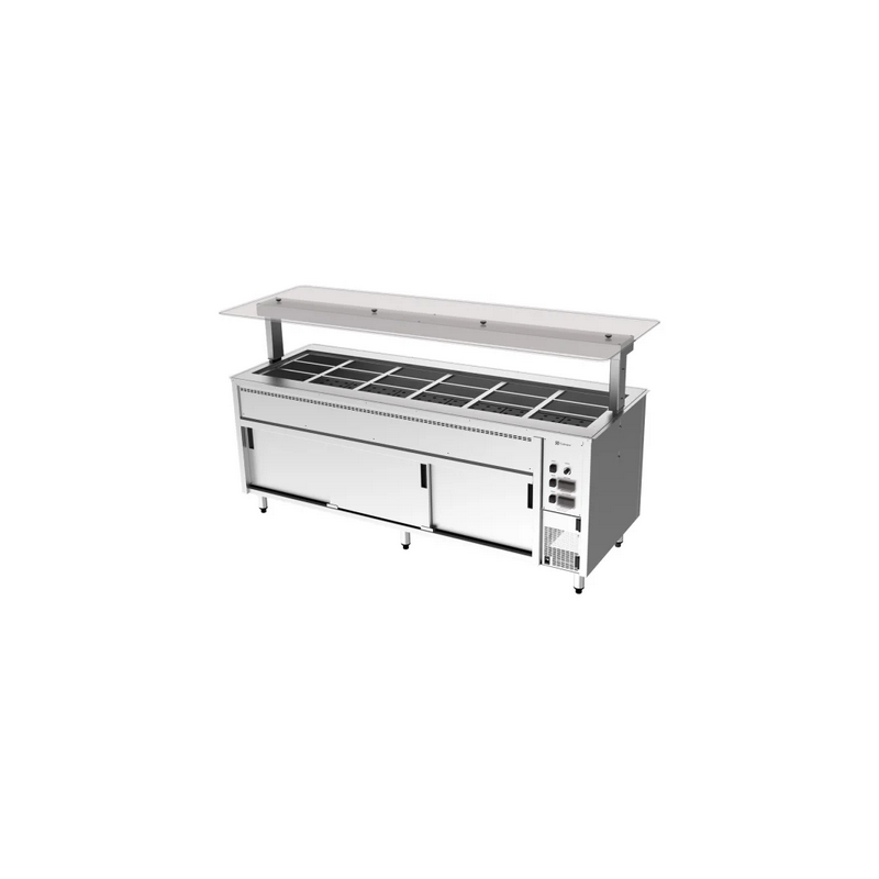 Culinaire Under Bench Counter Line Bain Marie Hot Cupboard With Flat Glass Gantry - Stainless Steel Fixings- CH.BMHC.U.GSF.6