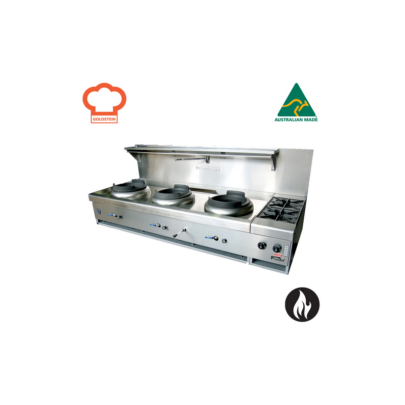 Goldstein CWA3B2 3 Hole Wok Burner 356mm Dual Ring  and 2 Open burners