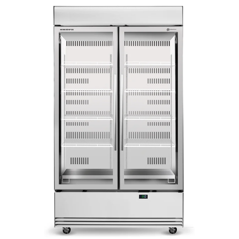 Skope BME1200N-AC 2 Glass Door Display or Storage Fridge,  Lit Sign