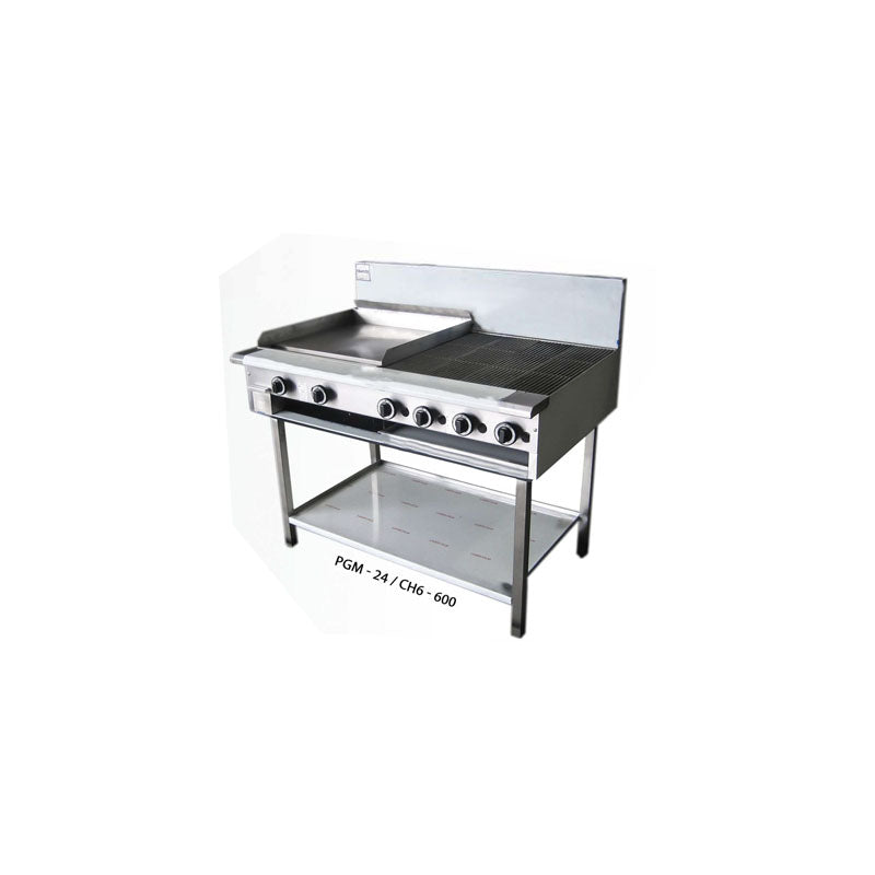 Complete CHG-600/24G  Volcanic Rock 600mm Char Grill and 600mm Char Plate Combination