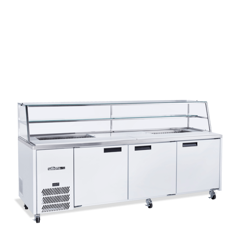 Jade Sandwich - Three Door White Colorbond Prep Counter Refrigerator With Blown Air Well