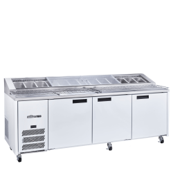  Jade Pizza - Three Door White Colorbond Pizza Prep Counter Refrigerator With Blown Air Well