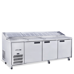  Jade Pizza - Three Door Stainless Steel Pizza Prep Counter Refrigerator With Blown Air Well