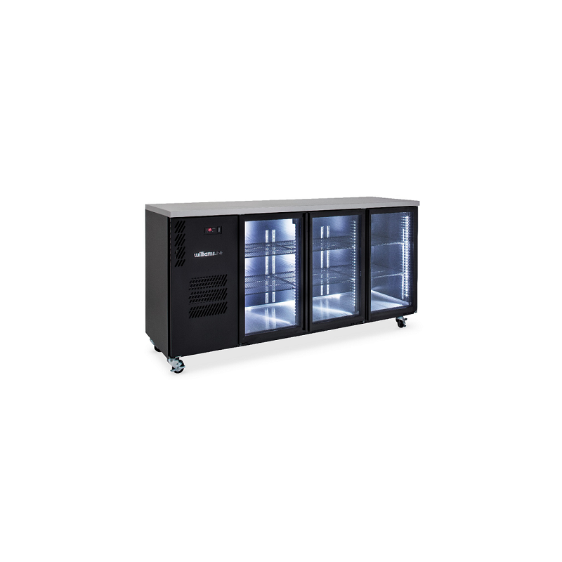 Cameo - Three Door Black Colorbond Under Counter Display Refrigerator
