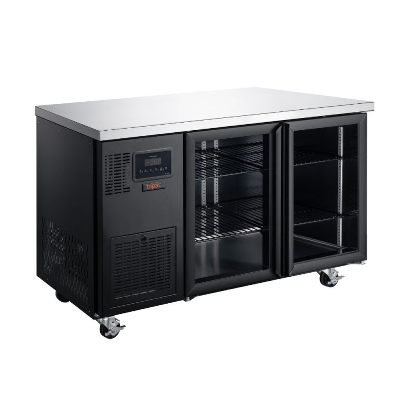 Topaz Under Counter - Two Door Black Under Counter Glass Door Refrigerator