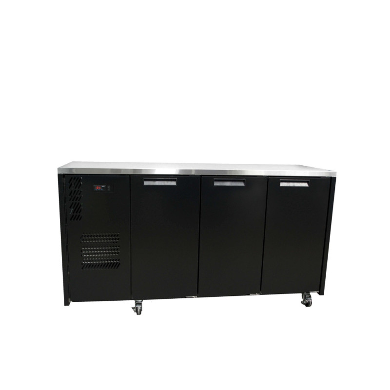 Cameo - Three Door Black Colorbond Under Counter Display Refrigerator