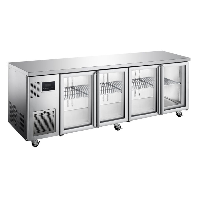 Topaz Under Counter - Four Door Stainless Under Counter Glass Door Refrigerator