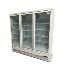 Used Orford FML50-B is a 3-door commercial upright glass display freezer - ST26UK302