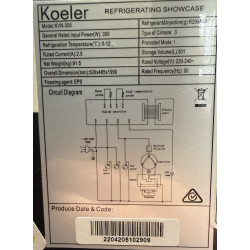 Used Koeler  KNV-300 300L Air Cooling Four Sides Glass Door Cake Showcase Display Cooler - ST26UK357