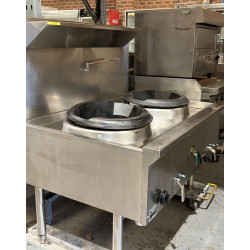 Used B+S Black UFWWD-2 Gas Two Hole Deluxe Waterless Wok Table - ST27UK064